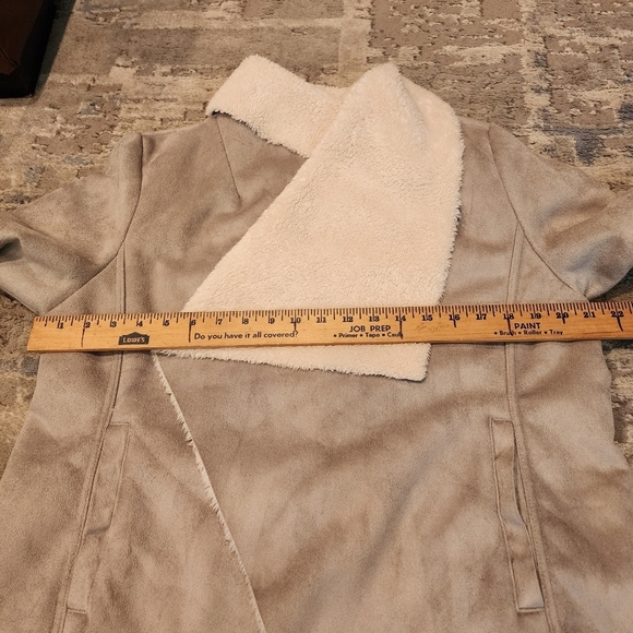 Lauren Ralph Lauren faux suede sherpa open front drape cozy jacket cardigan L - Picture 15 of 17